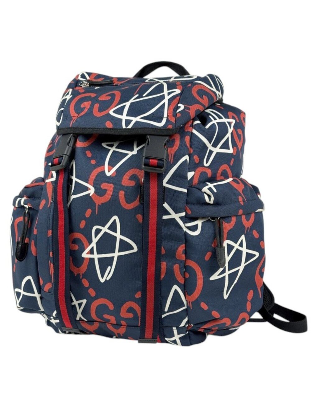 Gucci Backpack Ghost Sherry Line Web Nylon Navy Red